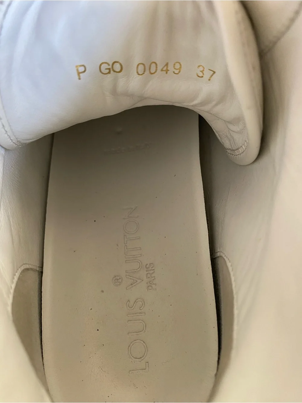 Louis Vuitton Cream White High-Top Leather Sneakers 37 Laced Rubber Shoes Italy